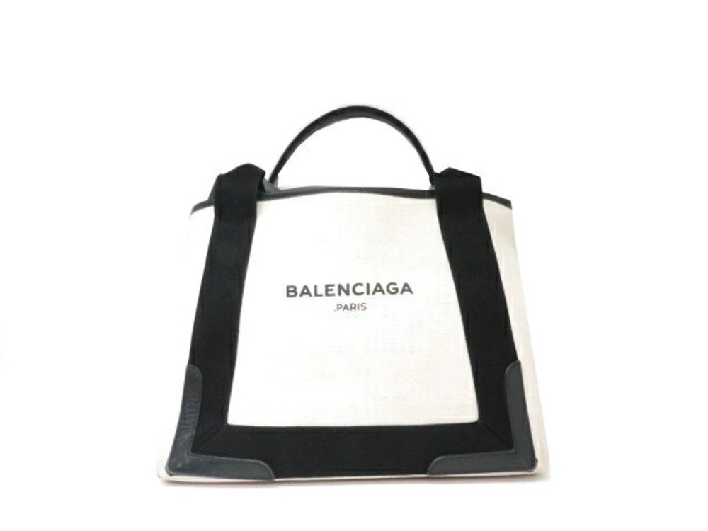 Balenciaga Bag Tote Navy Blue Cabas Black Canvas Calf